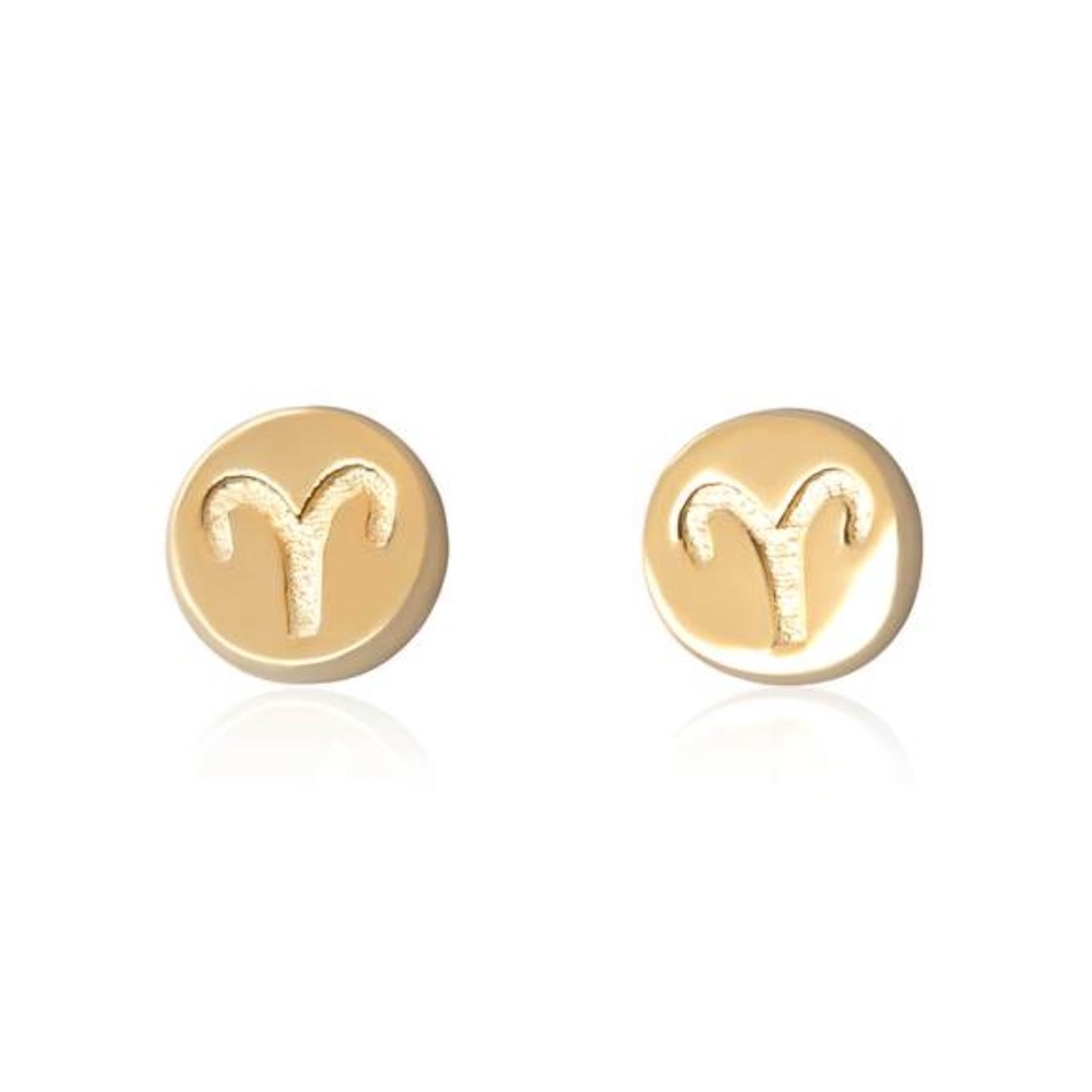 925Sterling Silver ARIES Disc Earrings Gold Plated